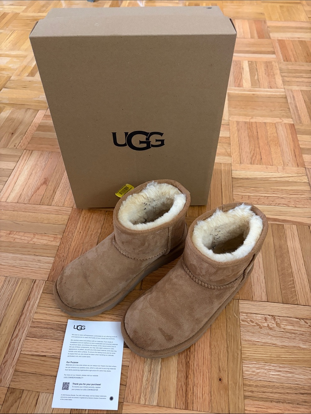 UGG Kids Size 2 Chestnut Suede Shearling Slip-On Boots - Hardly Worn!